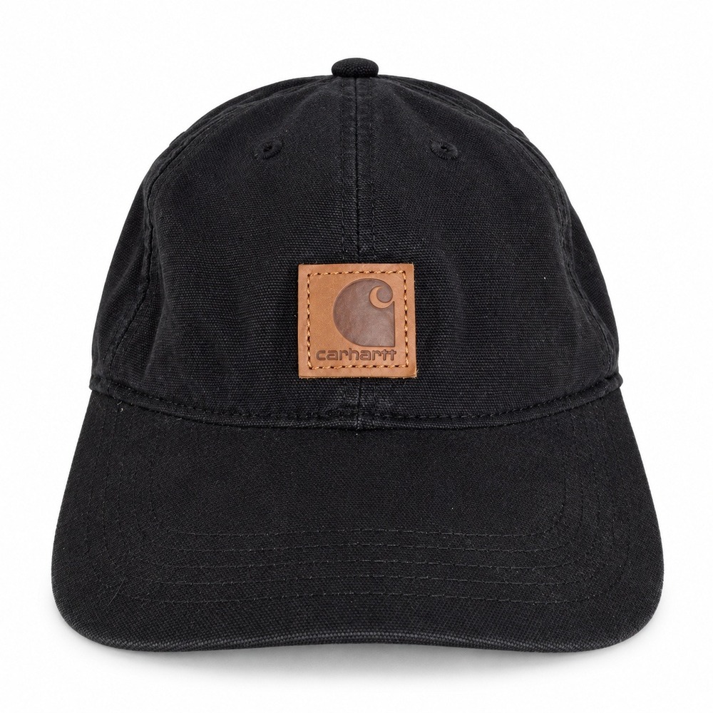 Carhartt OS Men Baseball Cap Black Canvas Leather Patch Adjustable Workwear Hat